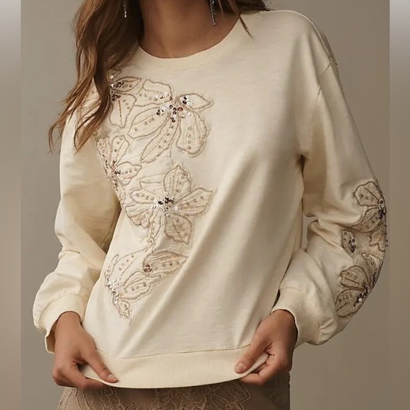 Anthropologie Tops - Anthropologie Cream Embellished Top